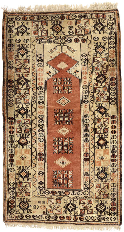 4 x 7 Vintage Turkish Oushak Prayer Rug 78217