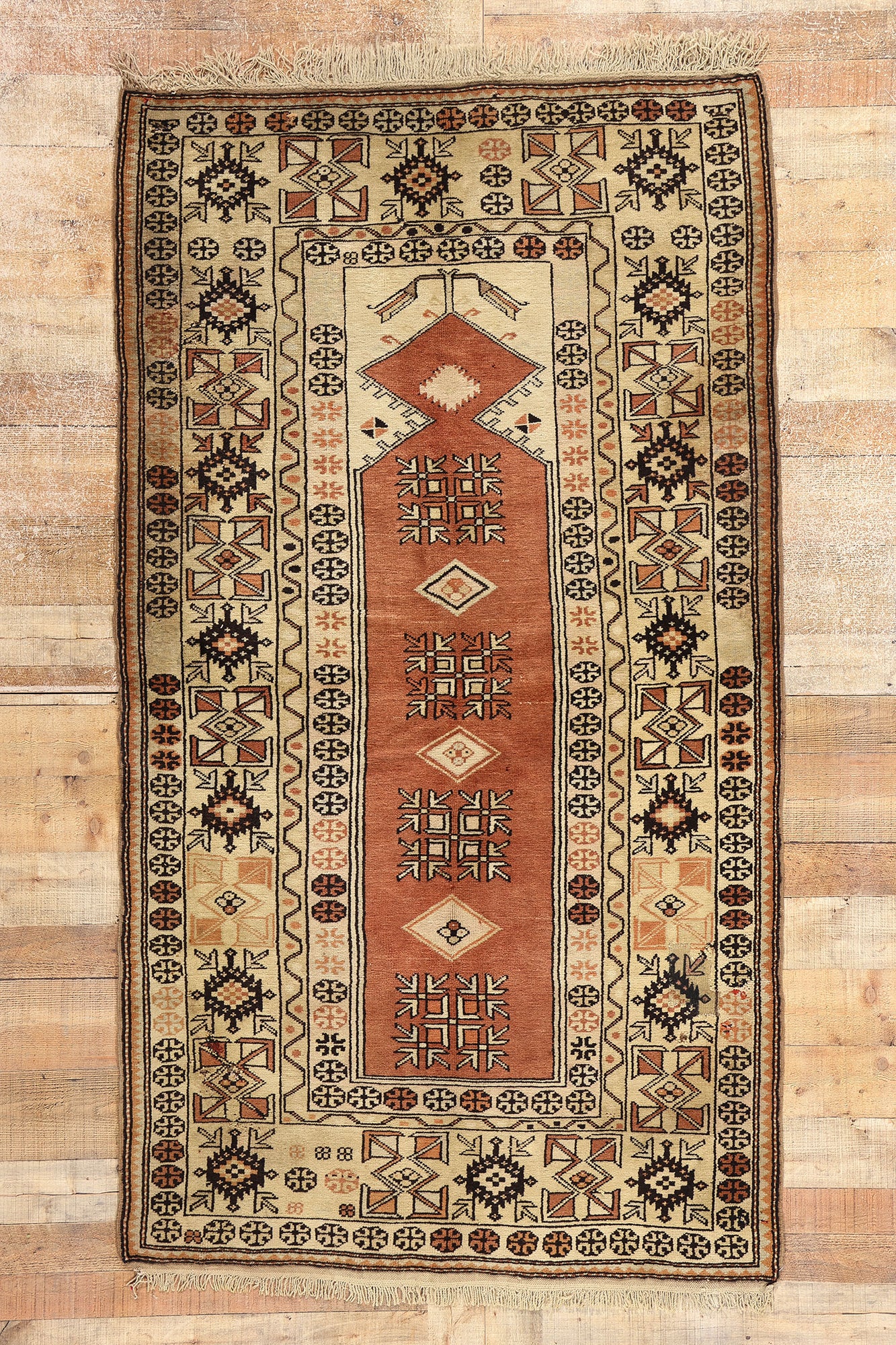 4 x 7 Vintage Turkish Oushak Prayer Rug 78217