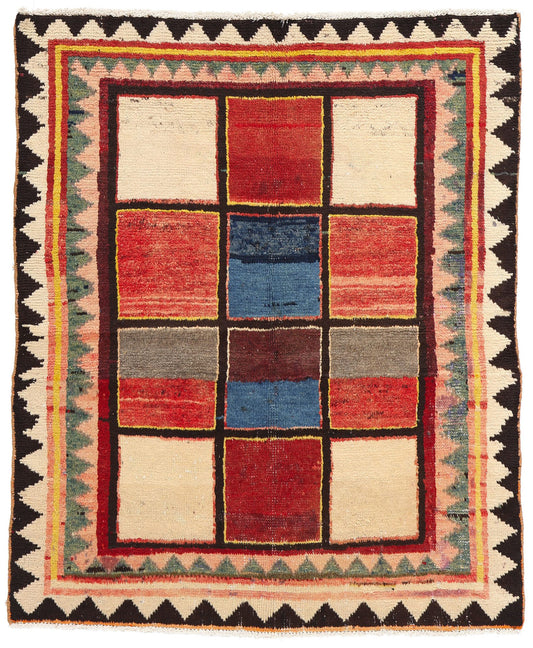 4 x 5 Vintage Persian Lori Checkerboard Rug 78863