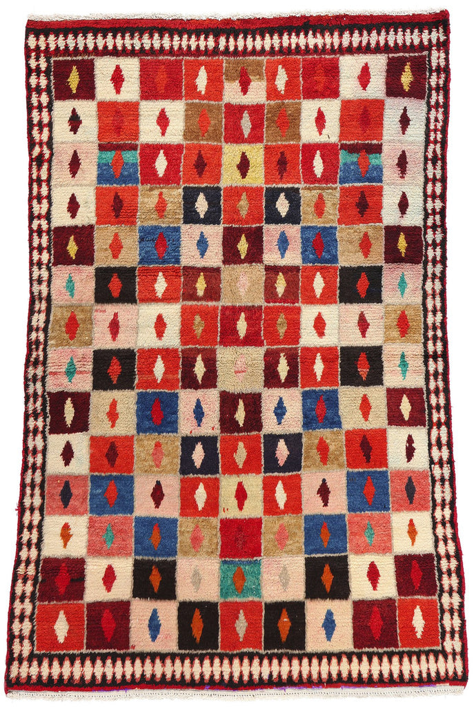 4 x 6 Vintage Persian Lori Checkerboard Rug 78858