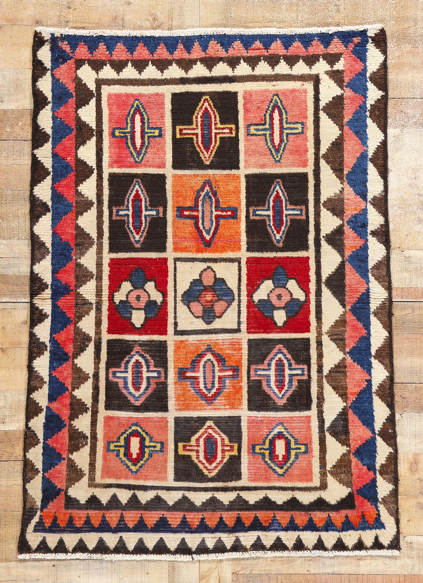 4 x 6 Vintage Persian Lori Checkerboard Rug 78874