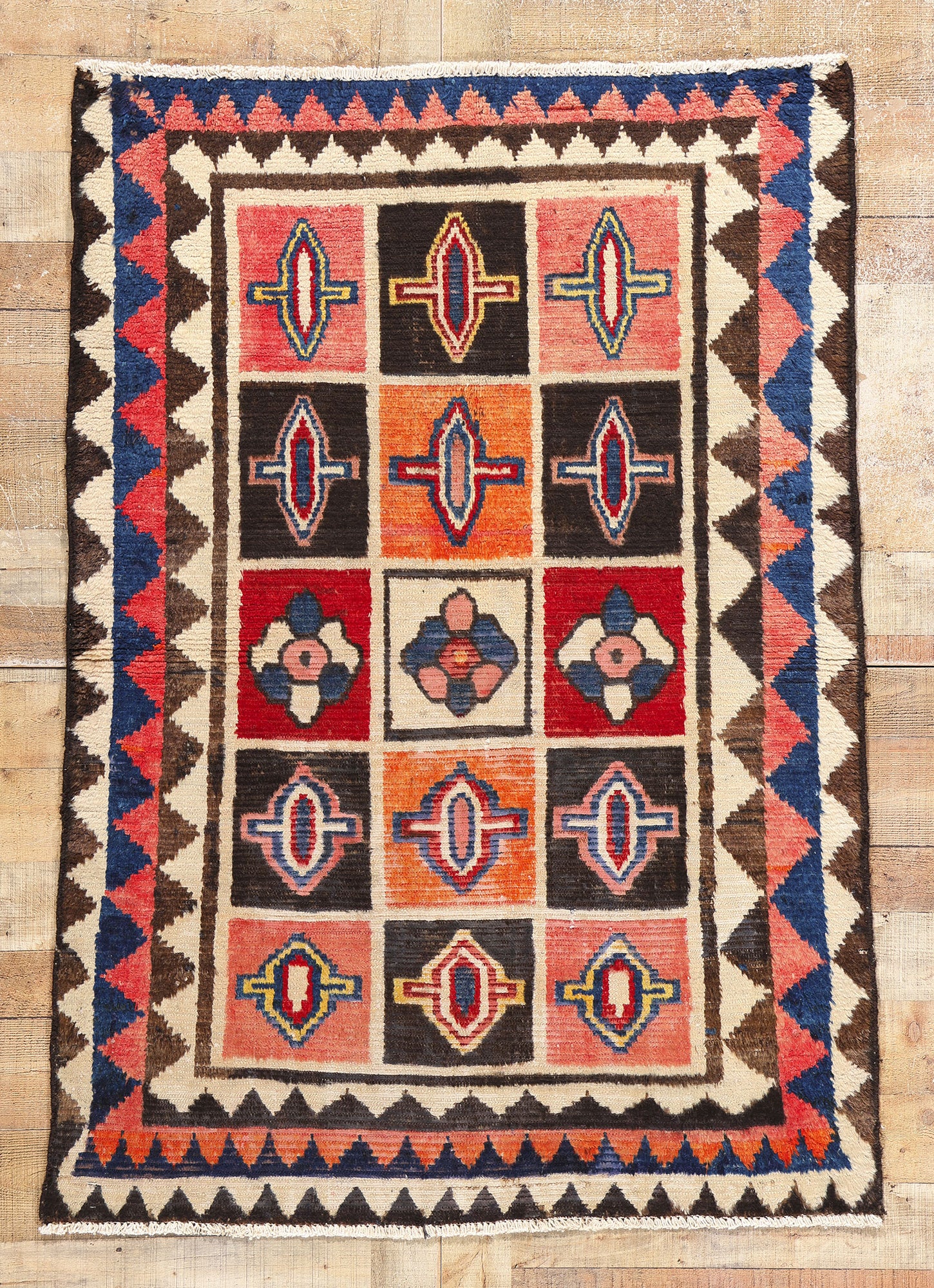 4 x 6 Vintage Persian Lori Checkerboard Rug 78874