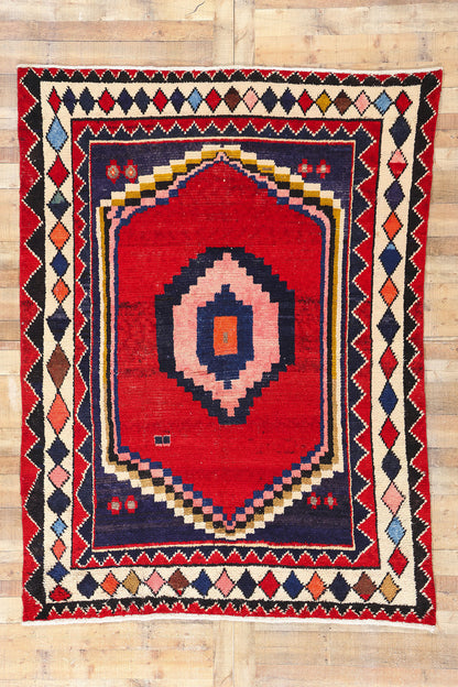 7 x 9 Vintage Persian Lori Geometric Medallion Rug 78884
