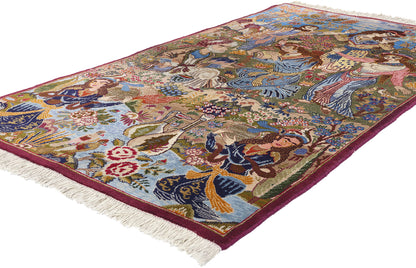 4 x 7 Vintage Persian Mashhad Pictorial Rug 78898