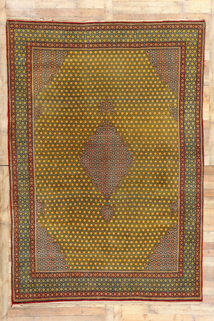 8 x 11 Vintage Yellow Persian Tabriz Rug 21683