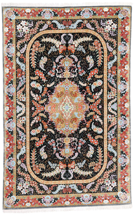 5 x 8 Vintage Persian Silk Qum Rug 78903