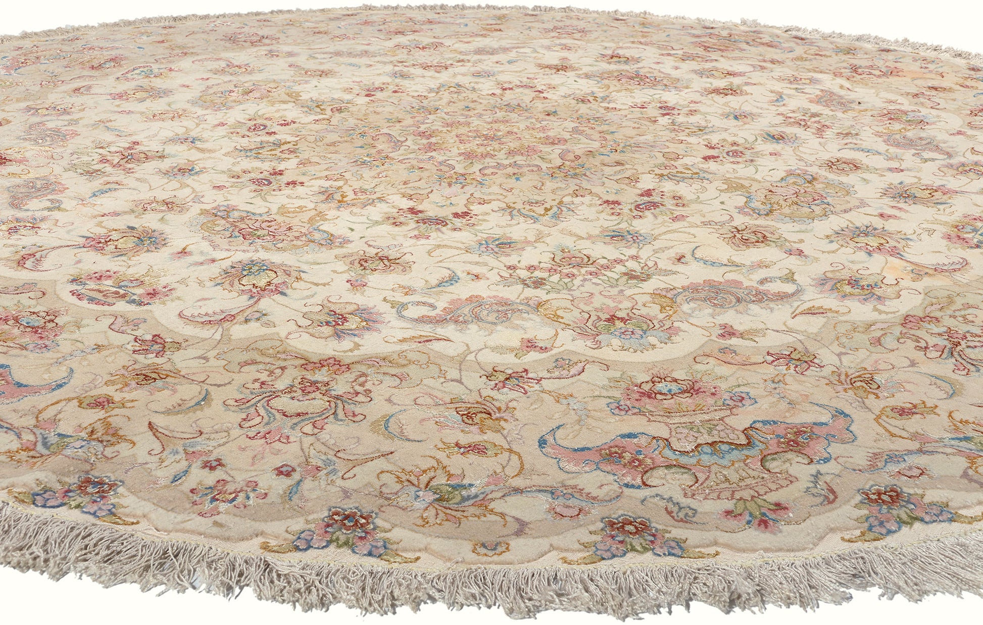 8 x 8 Vintage Persian Tabriz Round Area Rug 78716
