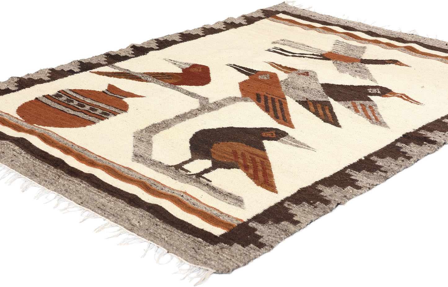 4 x 5 Vintage Peruvian Bird Pictorial Rug 78755