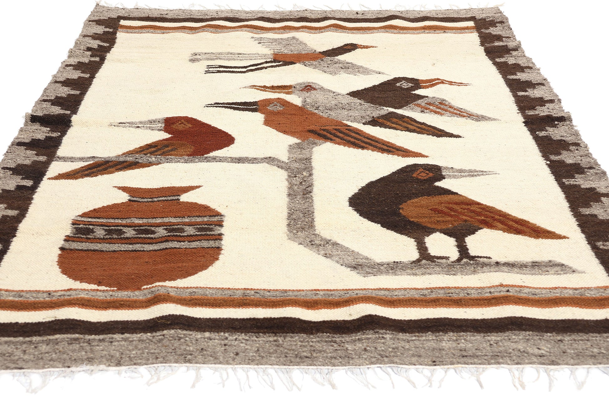 4 x 5 Vintage Peruvian Bird Pictorial Rug 78755