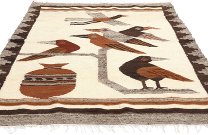 4 x 5 Vintage Peruvian Bird Pictorial Rug 78755