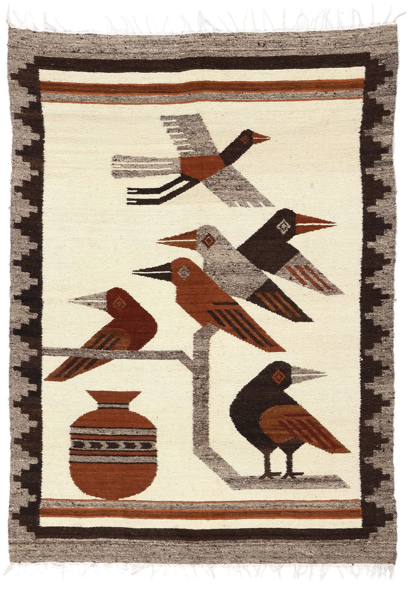 4 x 5 Vintage Peruvian Bird Pictorial Rug 78755