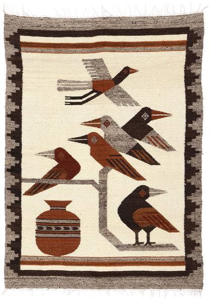 4 x 5 Vintage Peruvian Bird Pictorial Rug 78755