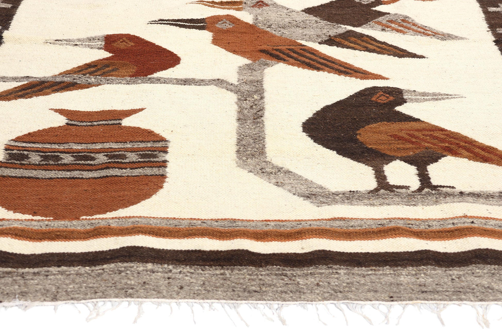 4 x 5 Vintage Peruvian Bird Pictorial Rug 78755