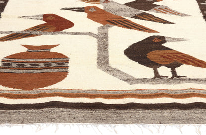 4 x 5 Vintage Peruvian Bird Pictorial Rug 78755