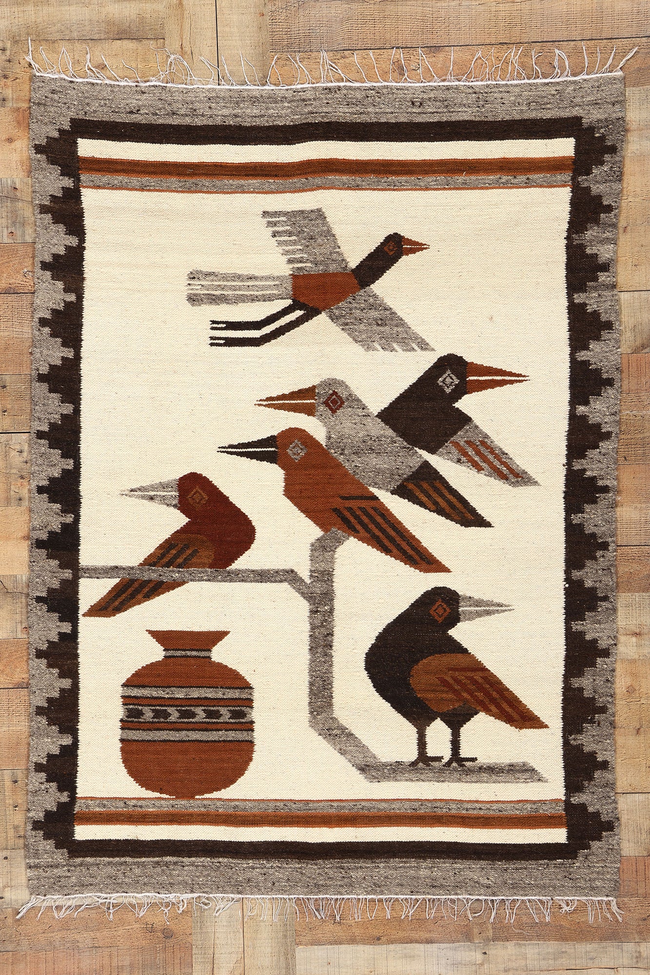 4 x 5 Vintage Peruvian Bird Pictorial Rug 78755