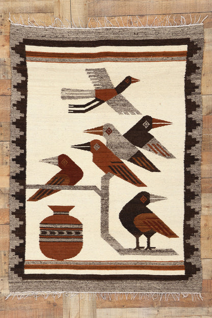 4 x 5 Vintage Peruvian Bird Pictorial Rug 78755