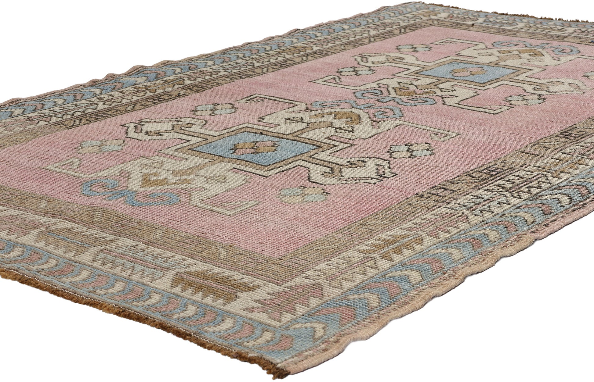 4 x 6 Vintage Pink Turkish Oushak Rug 53929