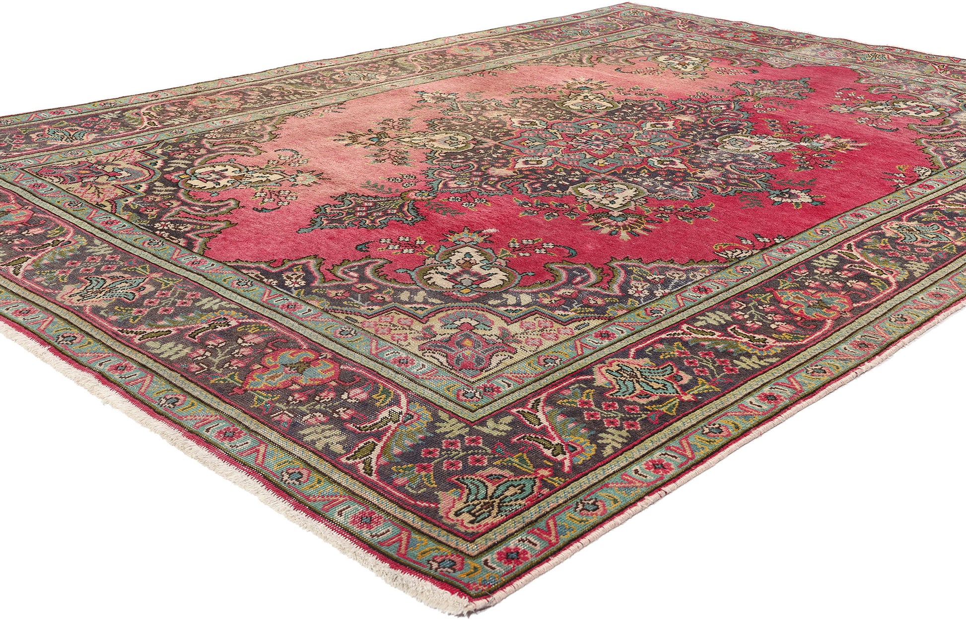 7 x 10 Vintage Pink Persian Tabriz Rug 76465