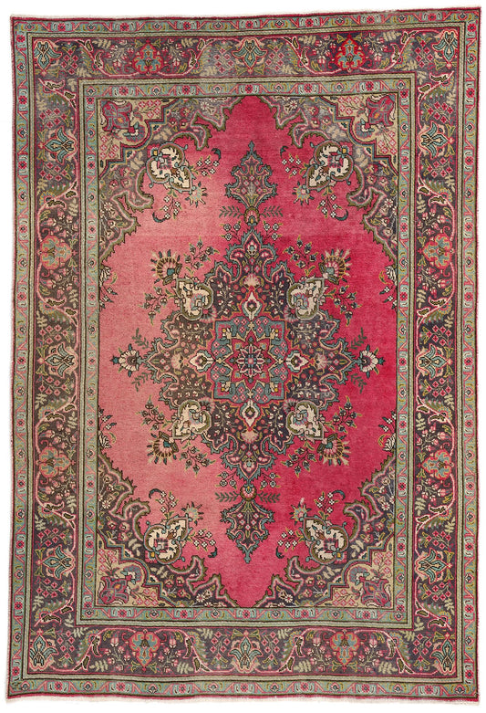 7 x 10 Vintage Pink Persian Tabriz Rug 76465
