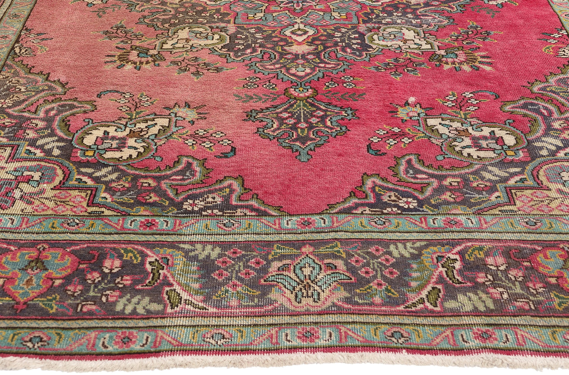7 x 10 Vintage Pink Persian Tabriz Rug 76465