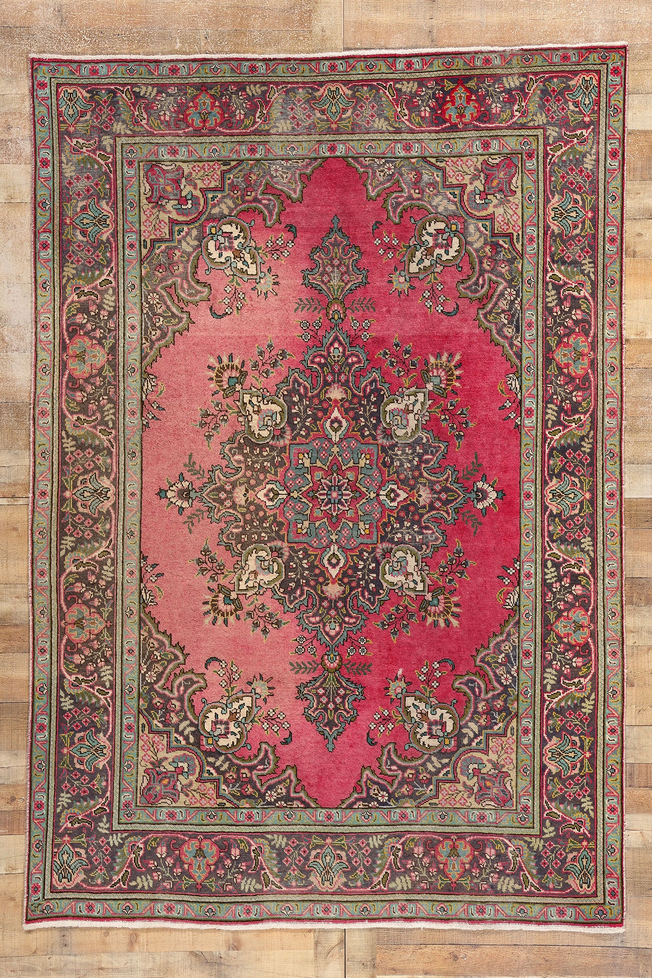 7 x 10 Vintage Pink Persian Tabriz Rug 76465