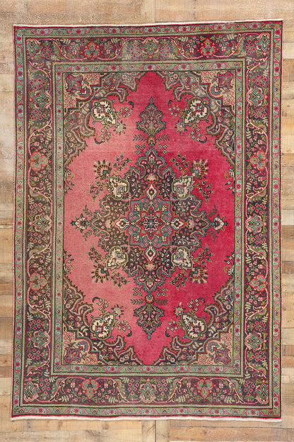 7 x 10 Vintage Pink Persian Tabriz Rug 76465
