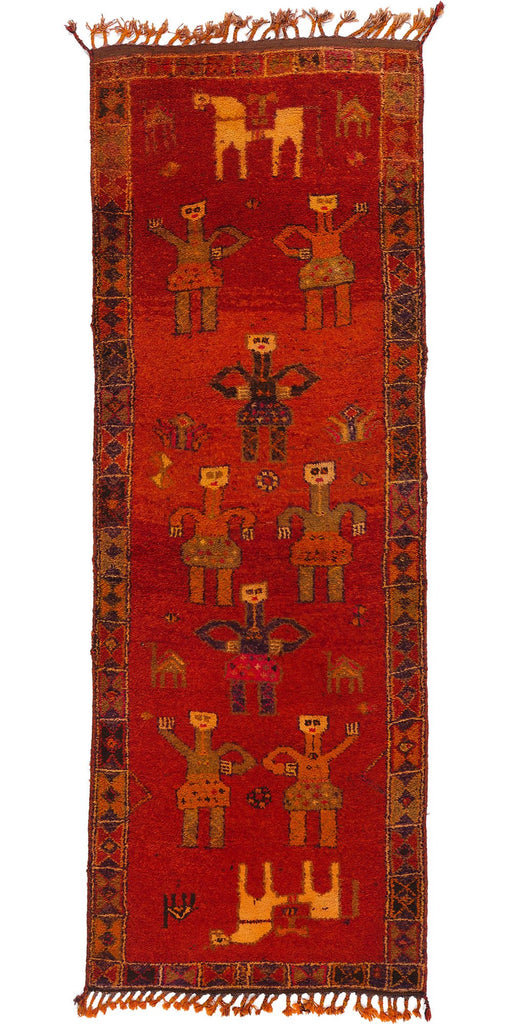 4 x 11 Vintage Red Kurdish Pictorial Rug 53887