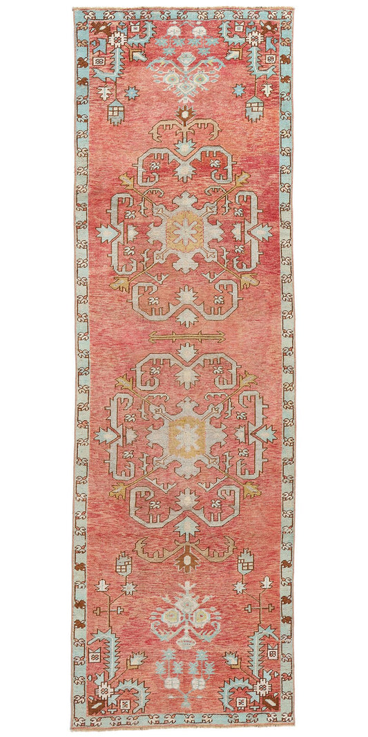 4 x 11 Vintage Red Turkish Oushak Rug 53921