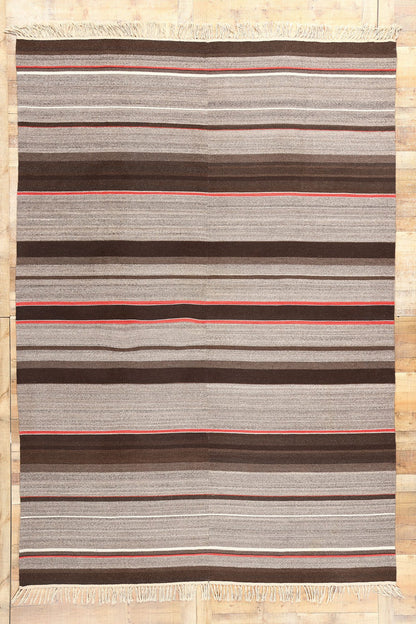 8 x 12 Antique Rio Grande Chimayo Banded Blanket Rug 78808