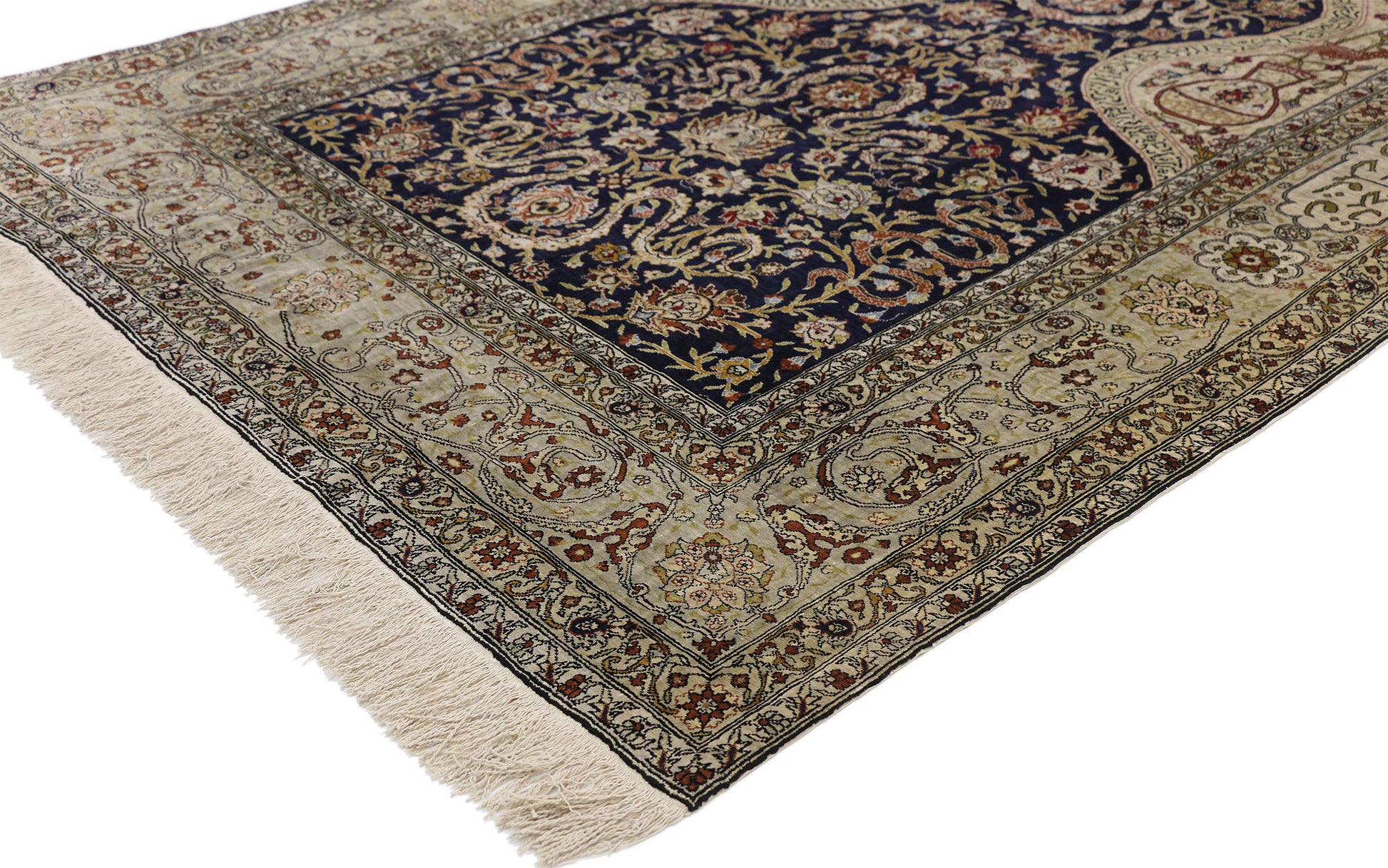 4 x 6 Vintage Turkish Silk Hereke Prayer Rug 77218
