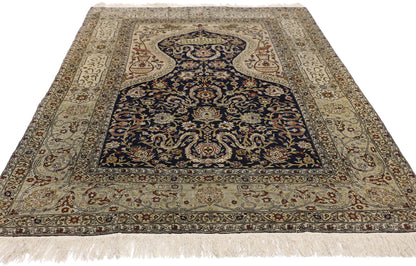 4 x 6 Vintage Turkish Silk Hereke Prayer Rug 77218