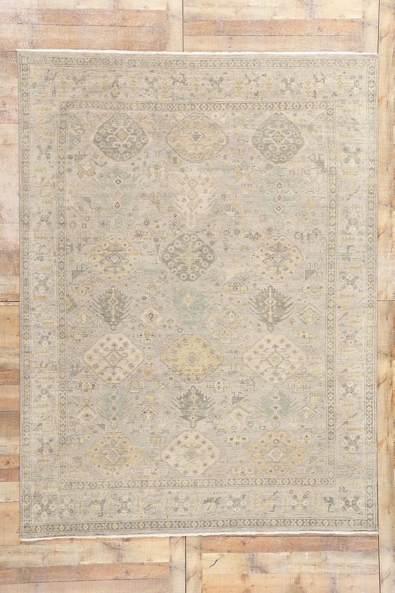 7 x 10 Vintage-Inspired Modern Gray Oushak Rug 31068