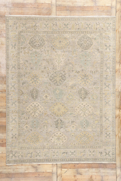 7 x 10 Vintage-Inspired Modern Gray Oushak Rug 31068