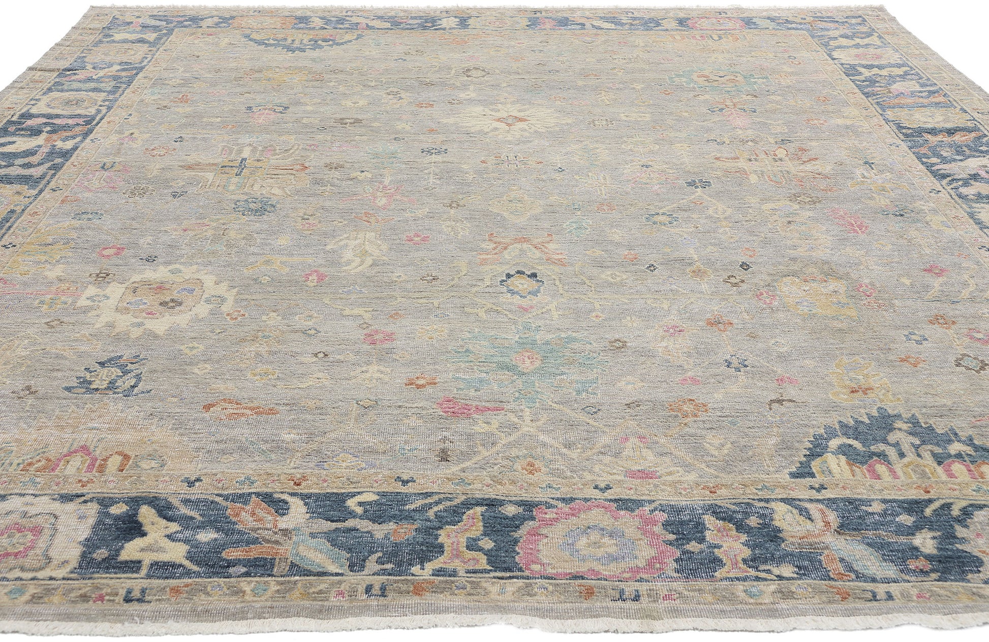 8 x 10 Vintage-Inspired Modern Gray Oushak Rug 31066