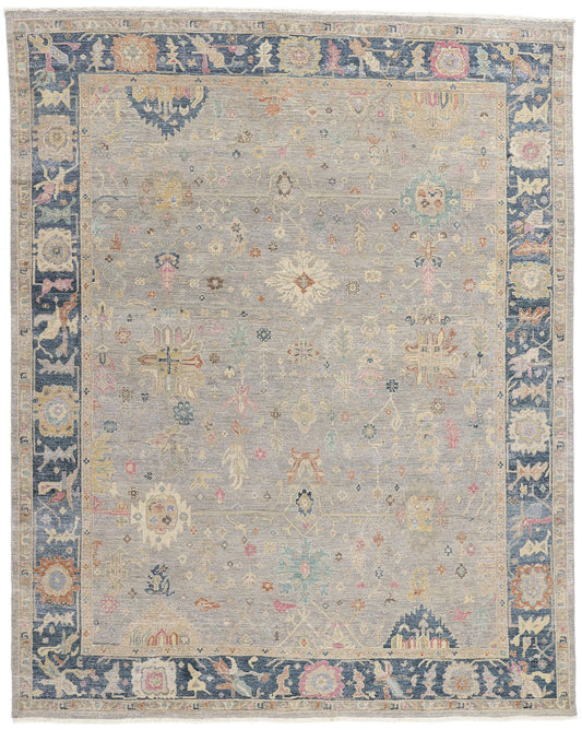 8 x 10 Vintage-Inspired Modern Gray Oushak Rug 31066