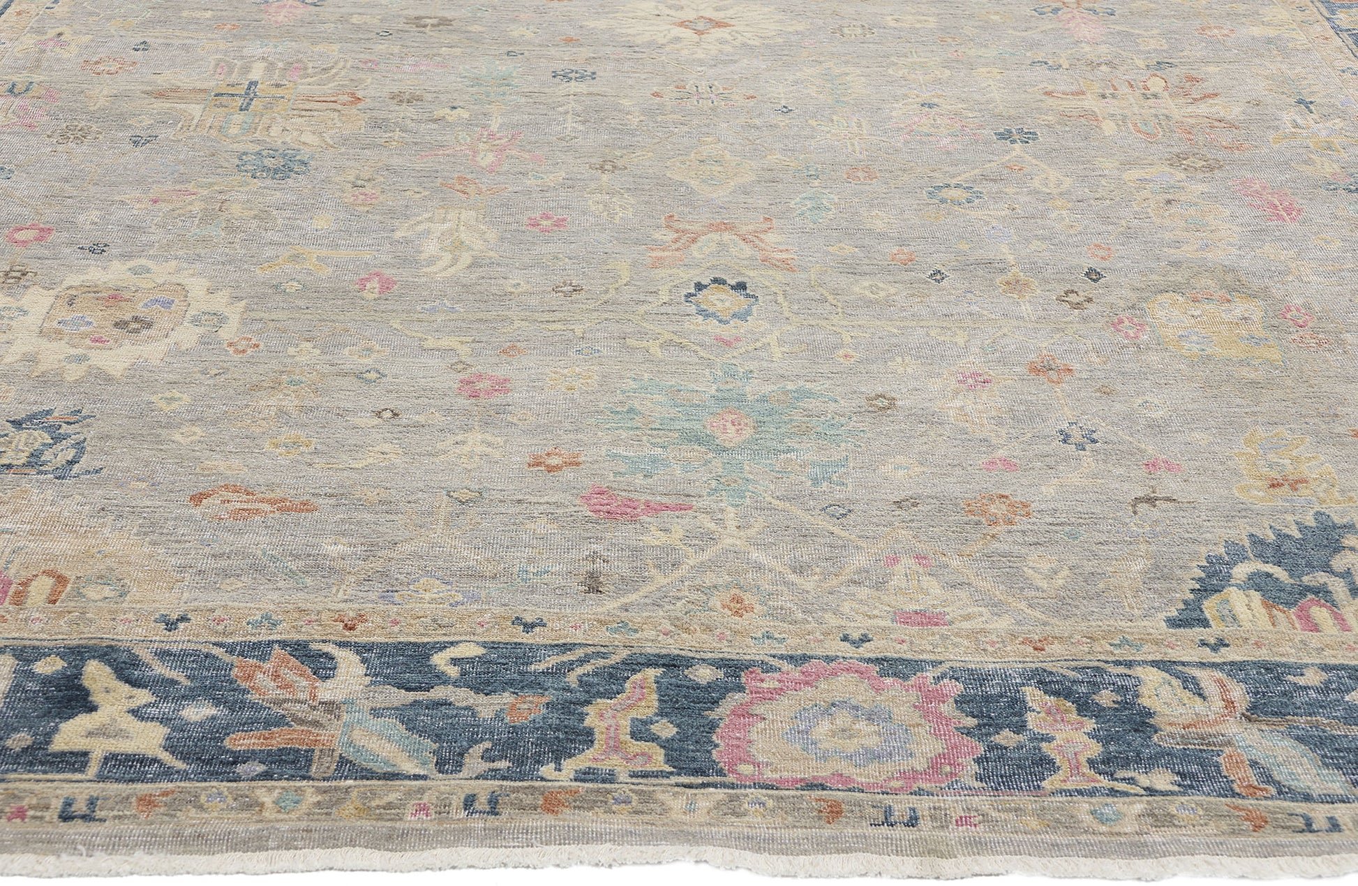 8 x 10 Vintage-Inspired Modern Gray Oushak Rug 31066