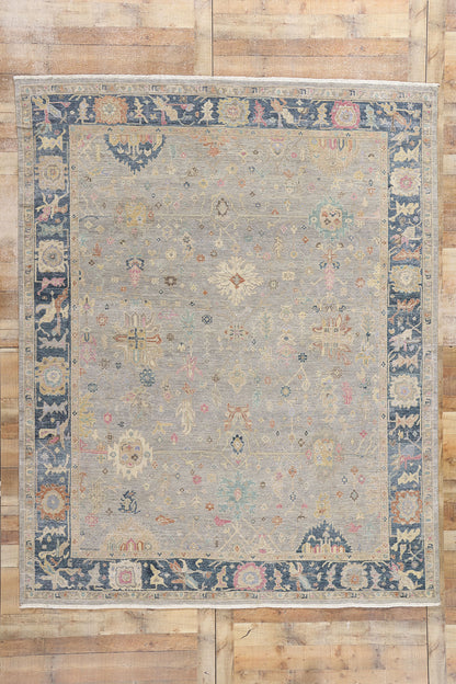 8 x 10 Vintage-Inspired Modern Gray Oushak Rug 31066