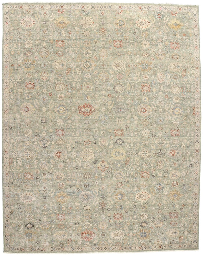 12 x 15 Vintage-Inspired Modern Green Oushak Rug 31074