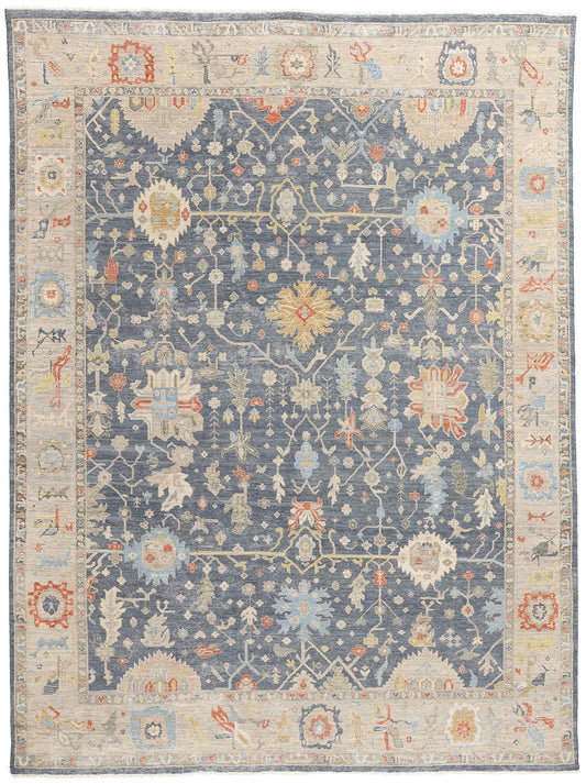9 x 12 Vintage-Inspired Modern Slate Blue Oushak Rug 31063