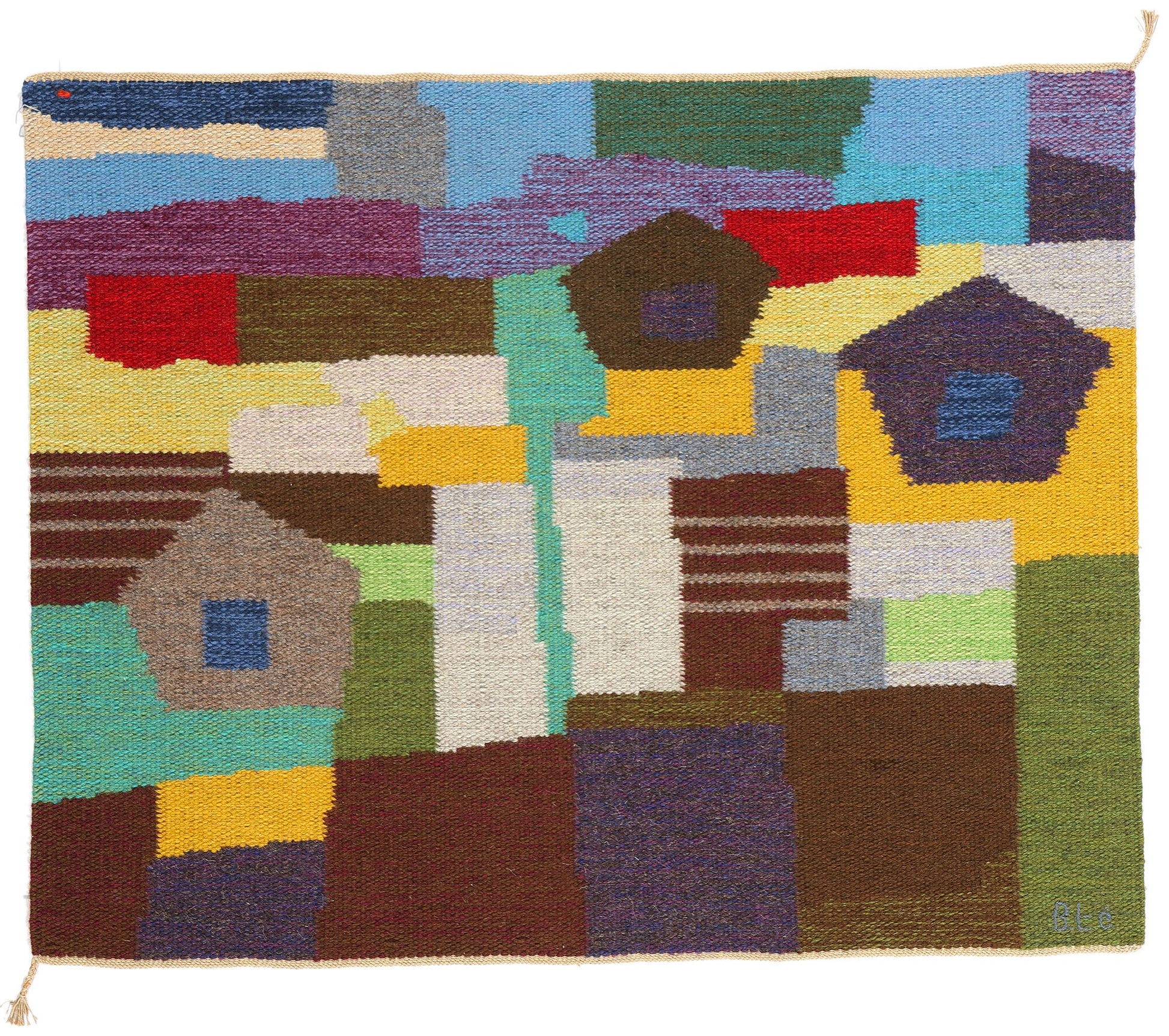 4 x 3 Signed Vintage Swedish Pictorial Rollakan Rug 78826