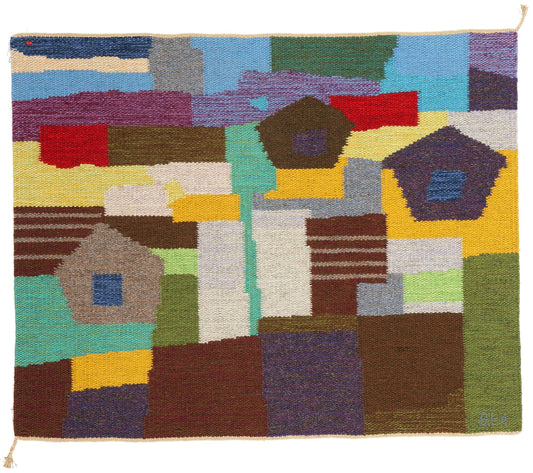 4 x 3 Signed Vintage Swedish Pictorial Rollakan Rug 78826