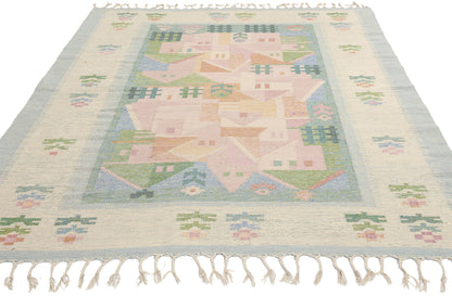 5 x 7 Vintage Swedish Pictorial Rollakan Rug 78819
