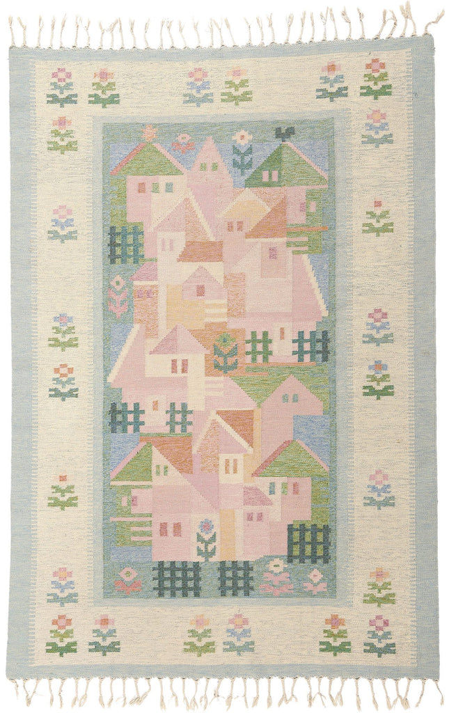 5 x 7 Vintage Swedish Pictorial Rollakan Rug 78819