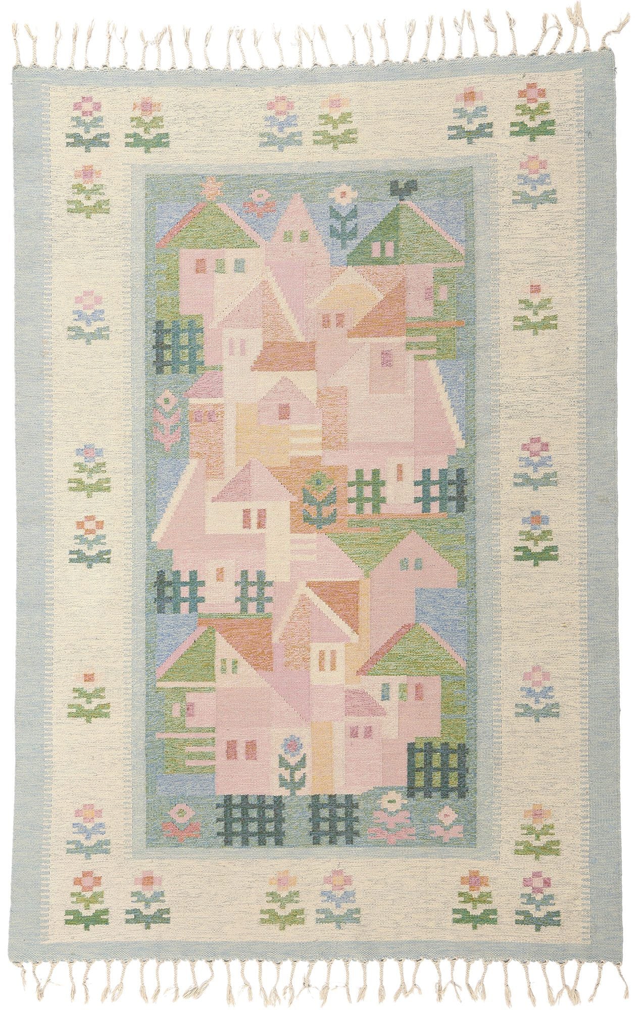 5 x 7 Vintage Swedish Pictorial Rollakan Rug 78819
