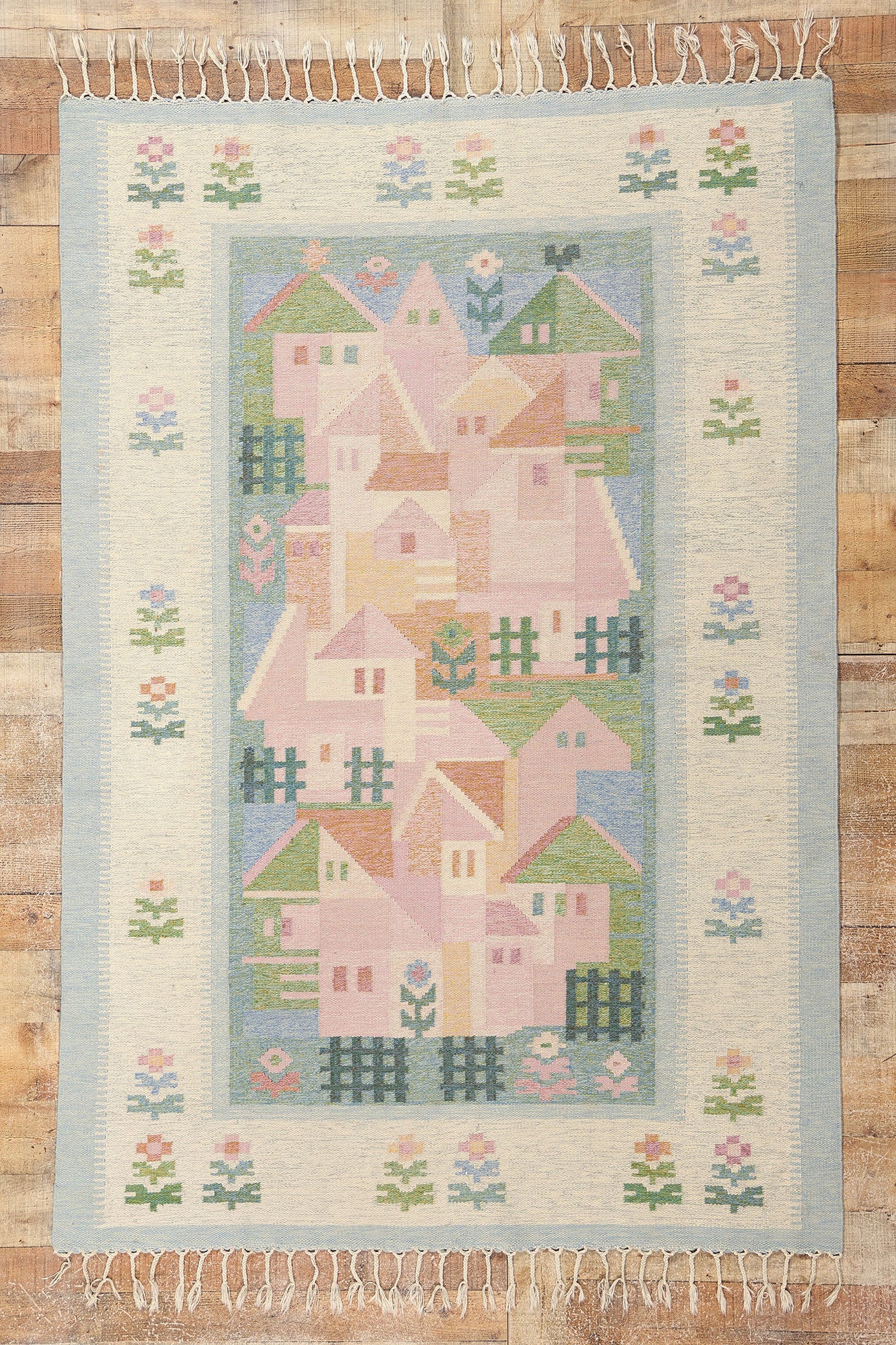 5 x 7 Vintage Swedish Pictorial Rollakan Rug 78819