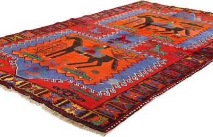 4 x 7 Vintage Persian Karabagh Pictorial Rug 77620