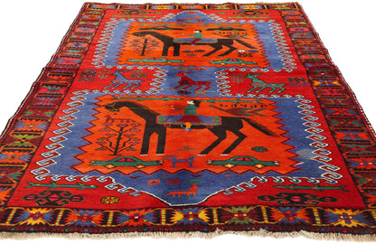 4 x 7 Vintage Persian Karabagh Pictorial Rug 77620