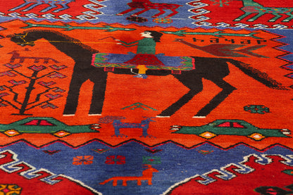4 x 7 Vintage Persian Karabagh Pictorial Rug 77620