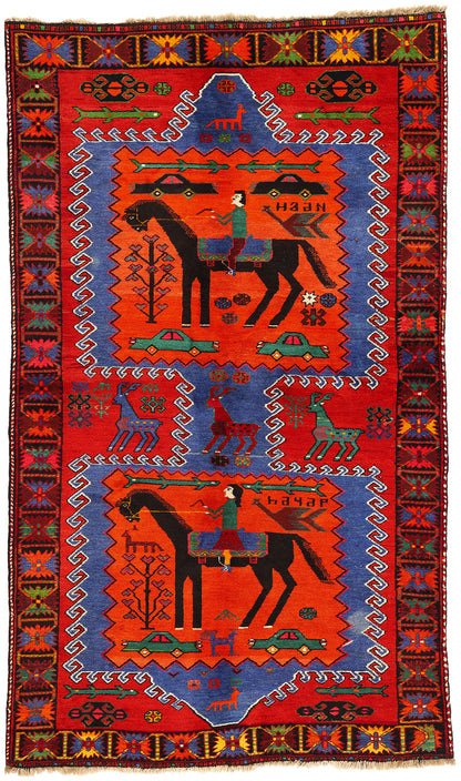 4 x 7 Vintage Persian Karabagh Pictorial Rug 77620