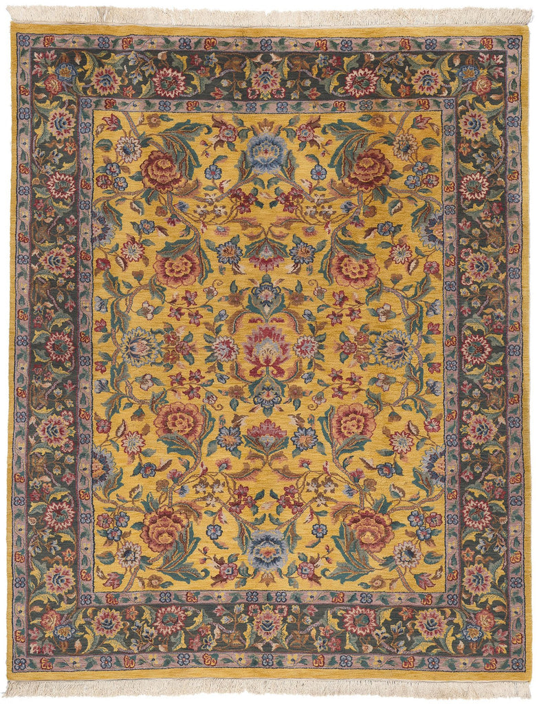 8 x 10 Vintage Yellow Indian Tabriz Rug 74959